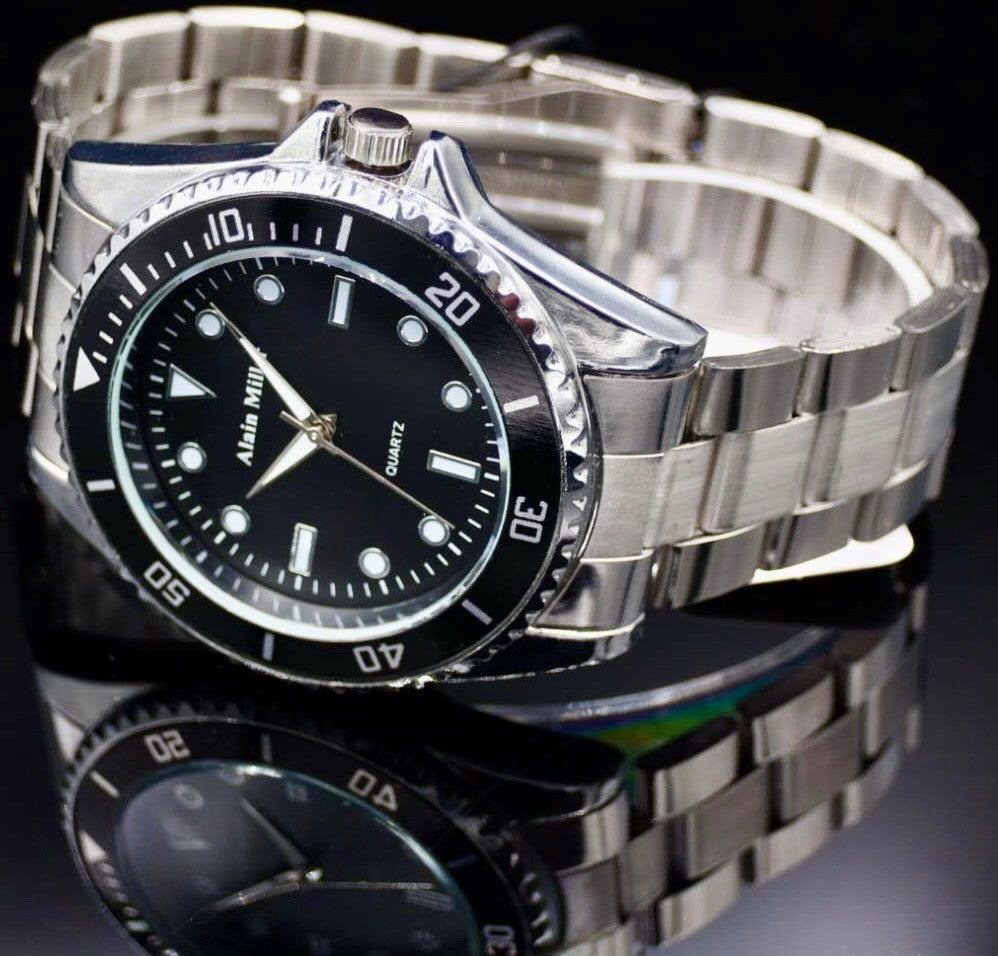 Alain Miller Herren Armband Männer Uhr Silber Schwarz Farben sportlichem Design1