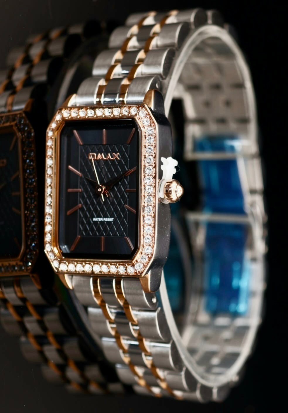 Mega Edle Omax Damen Armband Uhr  Bicolor Damenuhr Strass IP Veredelt Neu **0