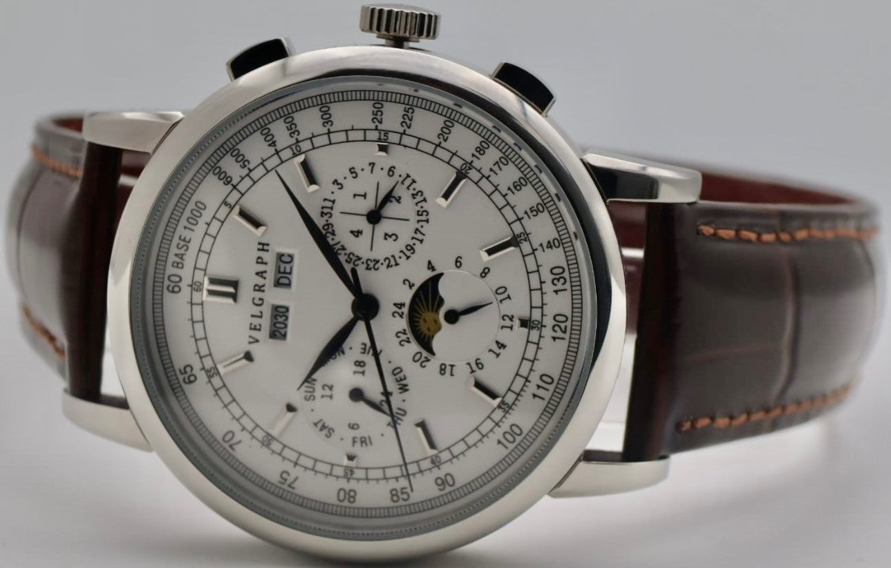 Velgraph Herrenuhr 42mm Automatik | Lederband | Vollkalender | NH35 | Seagull *1