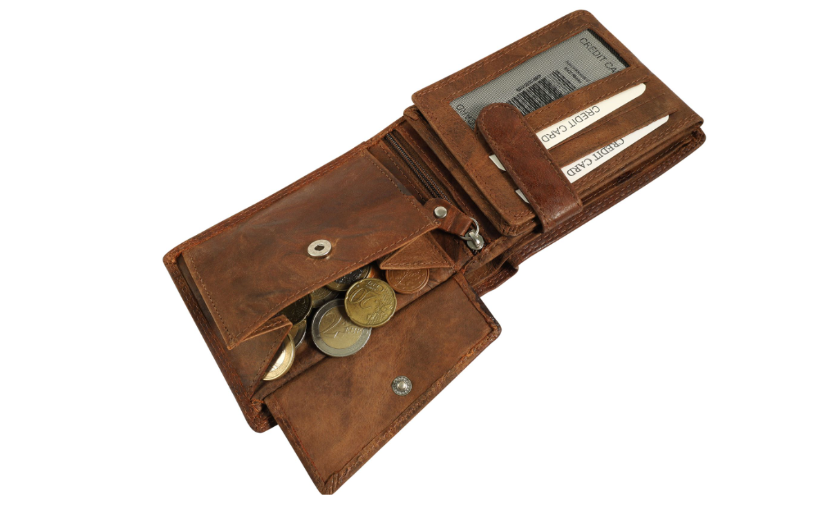 Akzent Leder Braun Portemonnaie Geldbeutel Portmonee Echtleder Unisex Neu 73