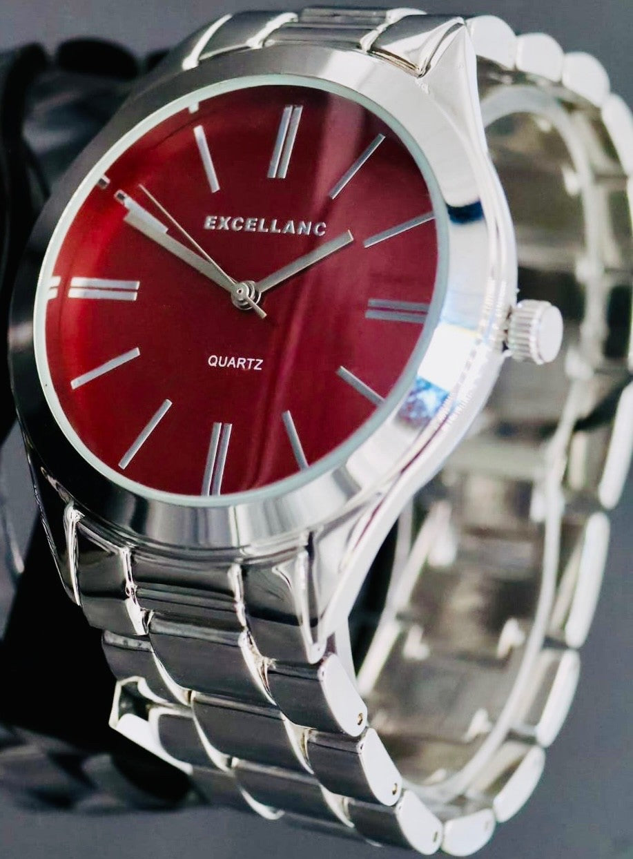 Excellanc  Damen  Armband Uhr Rot Silber Farben Damenuhr Mineralglas1