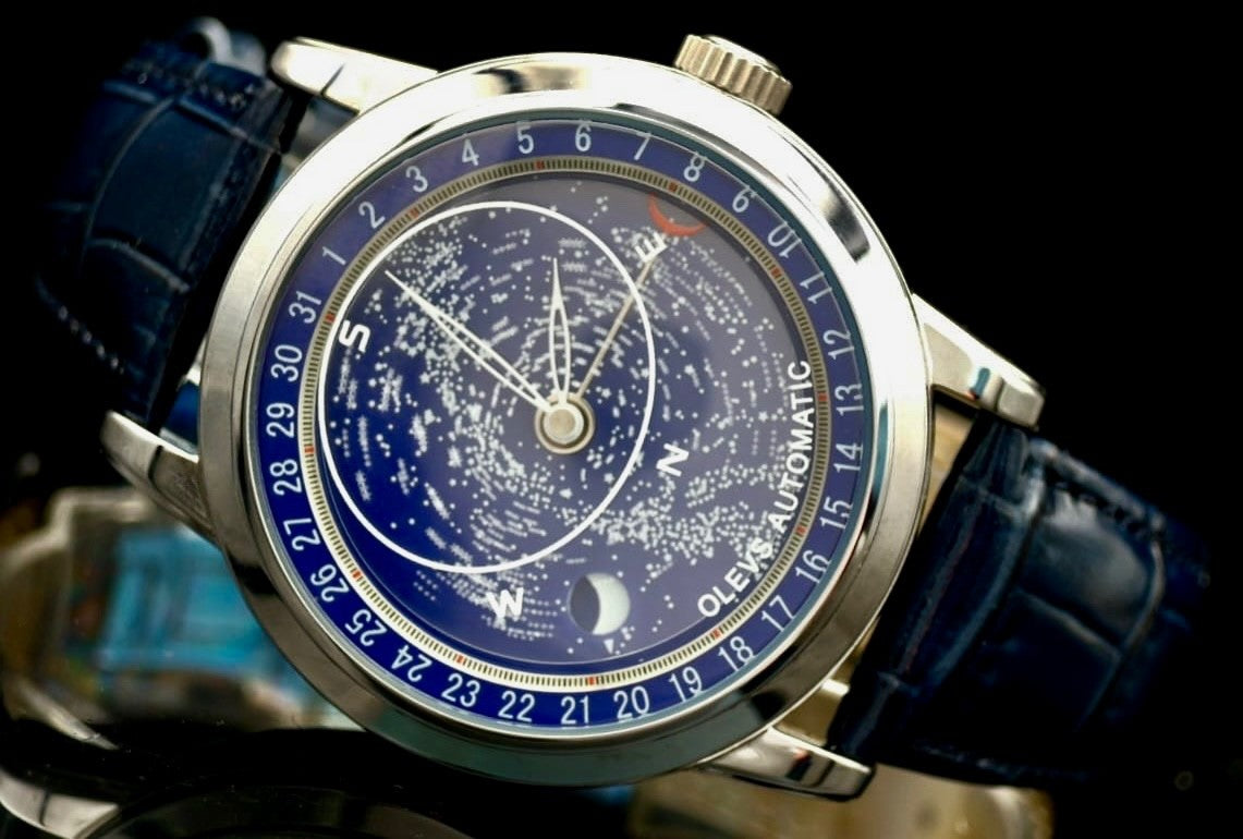 OLEVS Herren Automatik Uhr Herrenuhr Blau Silber Farben animiertes Ziffernblatt2