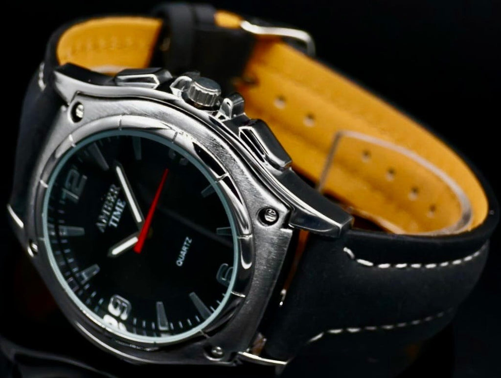 XL Herren Armband Männer Uhr Schwarz Silber Farben Analog Quarz *1