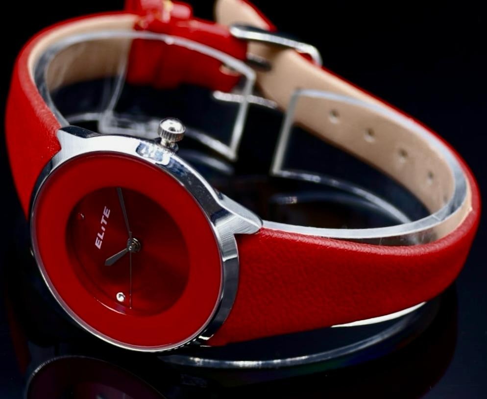 Elite Damen Frauen Armband Uhr Rot Silber Farben Damenuhr Mineralglas Strass 011