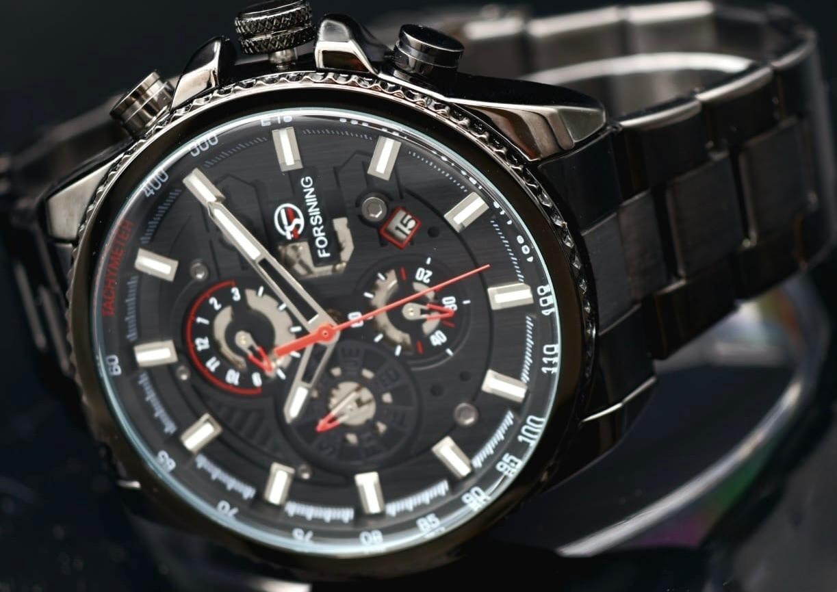 Exklusive Herren Männer Automatik Uhr Schwarz Farben Top Design + Kalender NEU #1