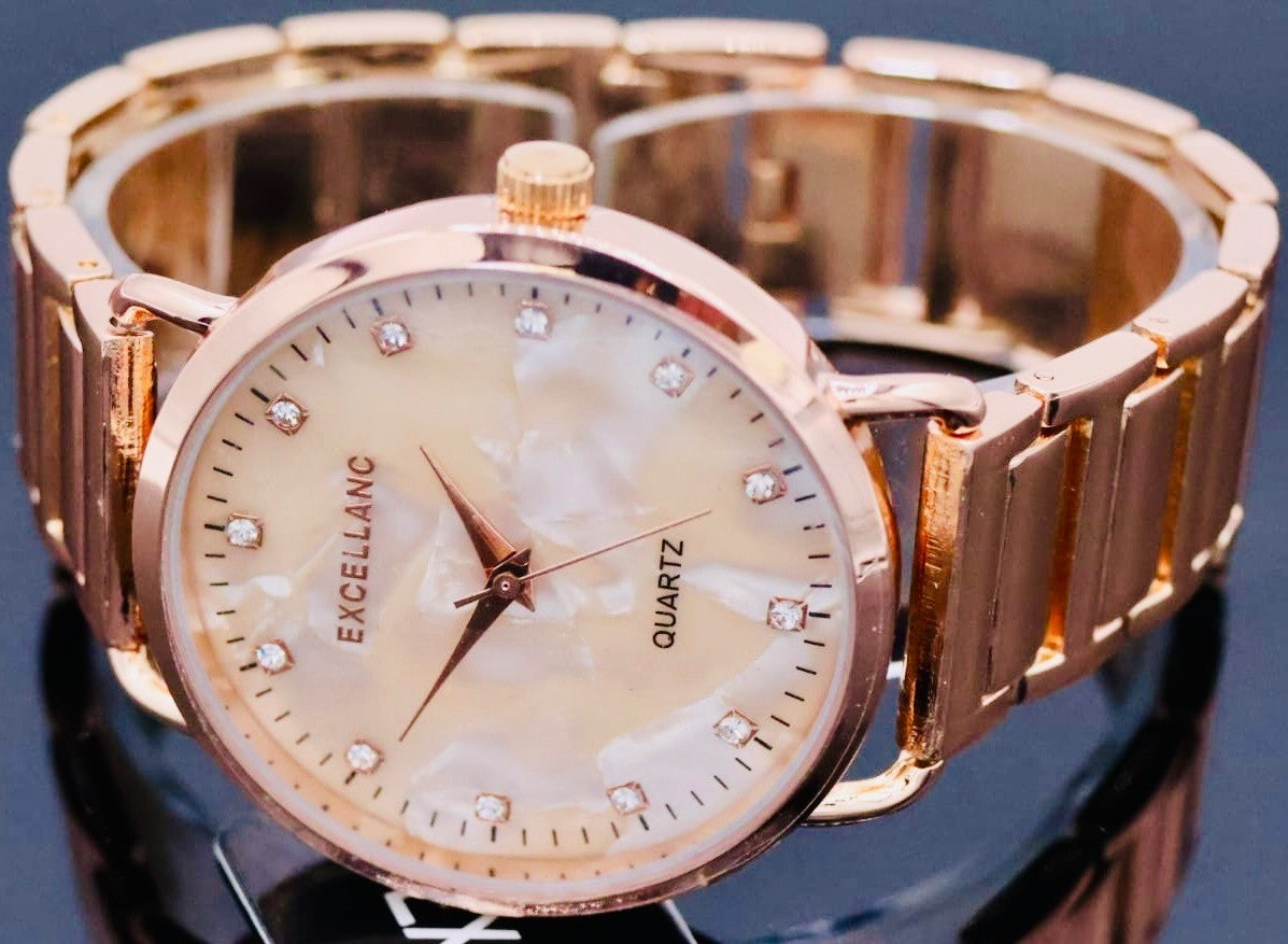 Excellanc  Damen  Armband Uhr Rosé Farben Damenuhr Marmor Optik Strass #51