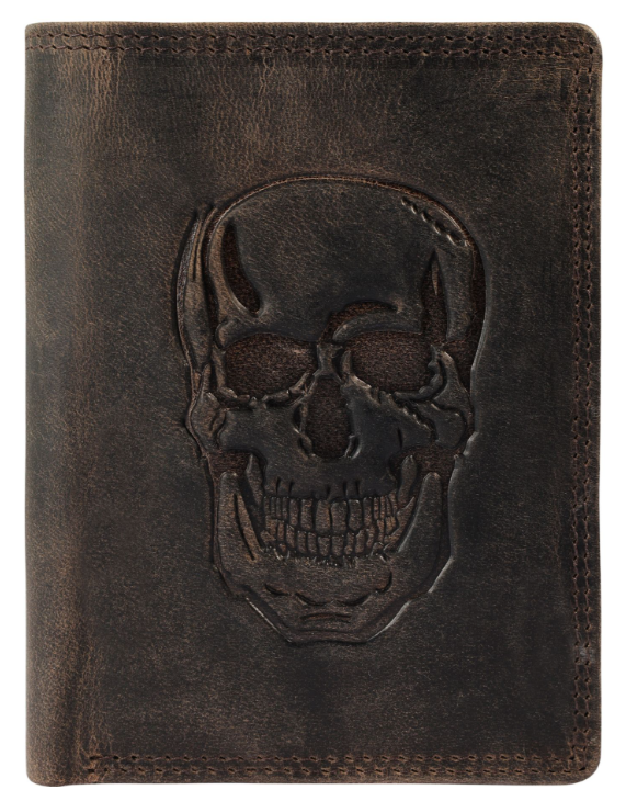 Akzent Basic Leder Geldbörse RFID Schutz Portemonnaie Braun Totenkopf Motiv 50