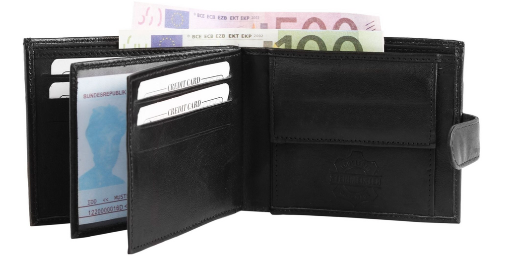 Steinmeister Schaf Leder Portmonee Geldbörse Echtleder Unisex  Schwarz Modisch1