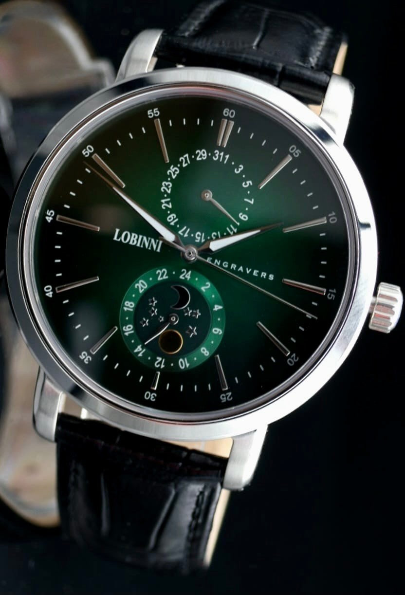 Lobinni Herren Männer Uhr  Schwarz Silber Grün FarbenDatum 24 Stundenanzeige NEU0