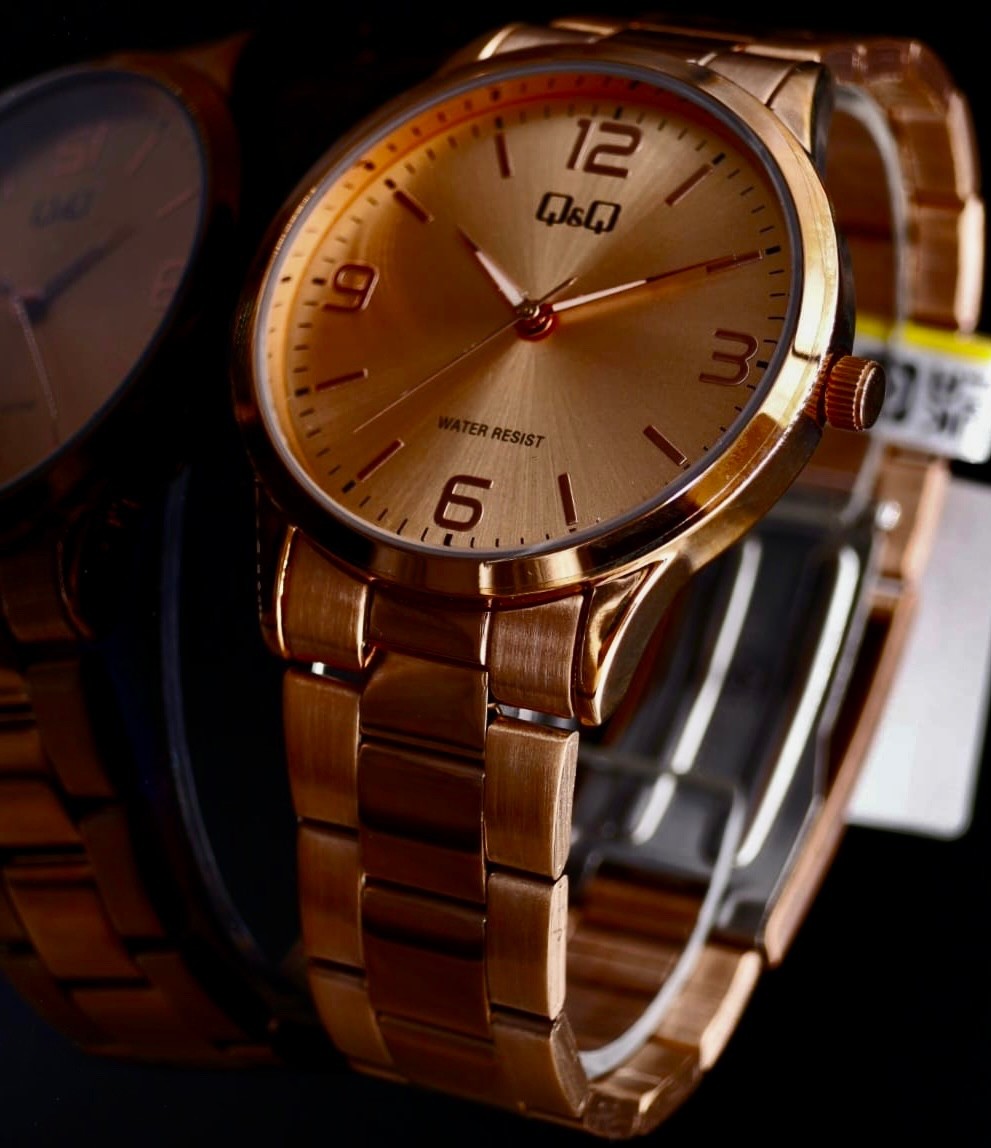 Schicke Q&Q Damen Herren Unisex Armband Uhr Roségold Farben Mineralglas Rosé1