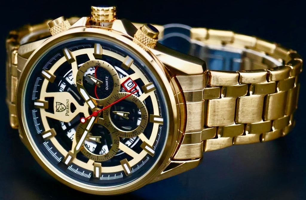 Mega Edle Pierrini Herren Armband Uhr Chronograph Stoppuhr Datum Neu mit Box ***1