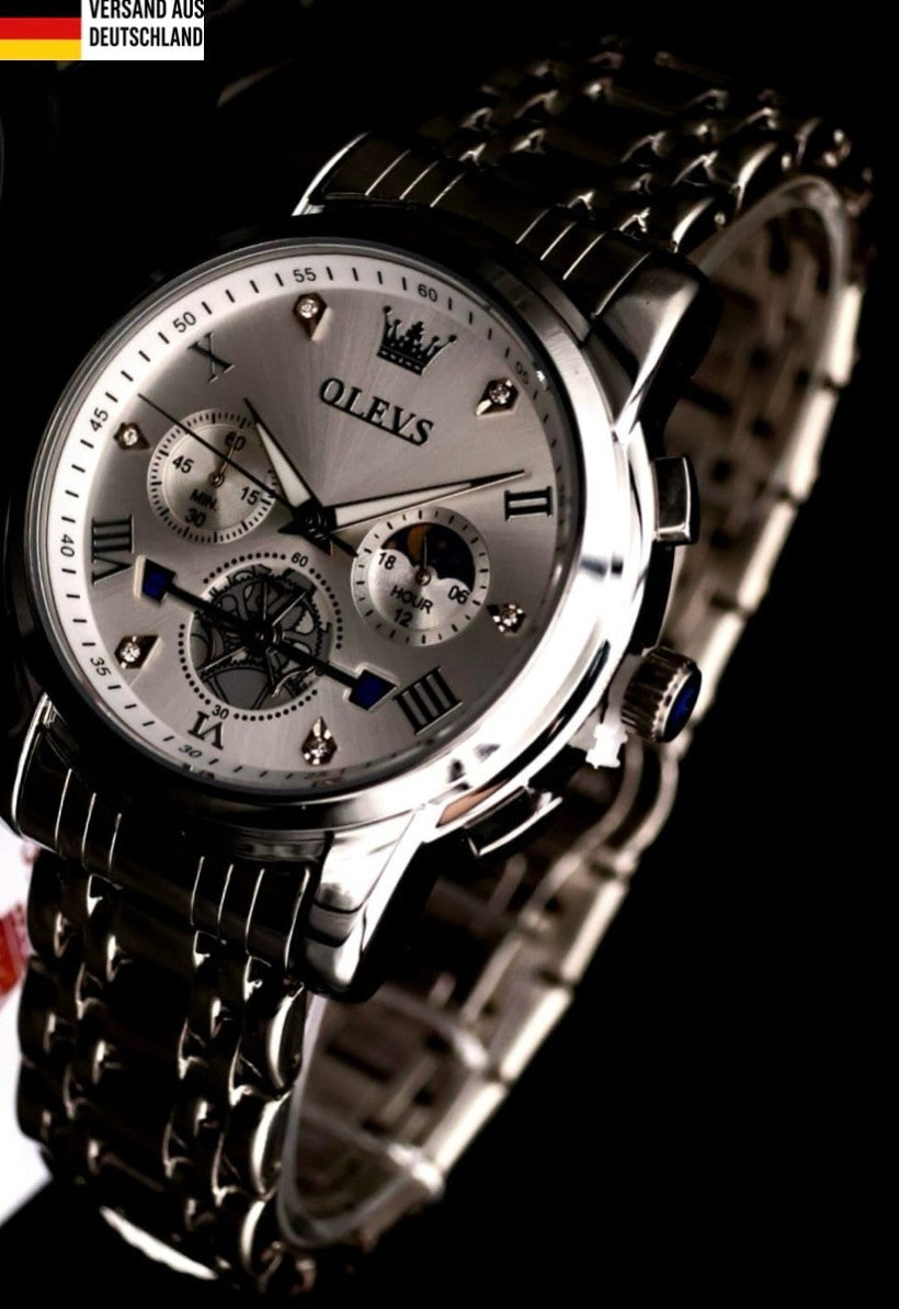 Herren Männer Armband Uhr Chronograph Stoppuhr Datum Silber Farben NEU * 780