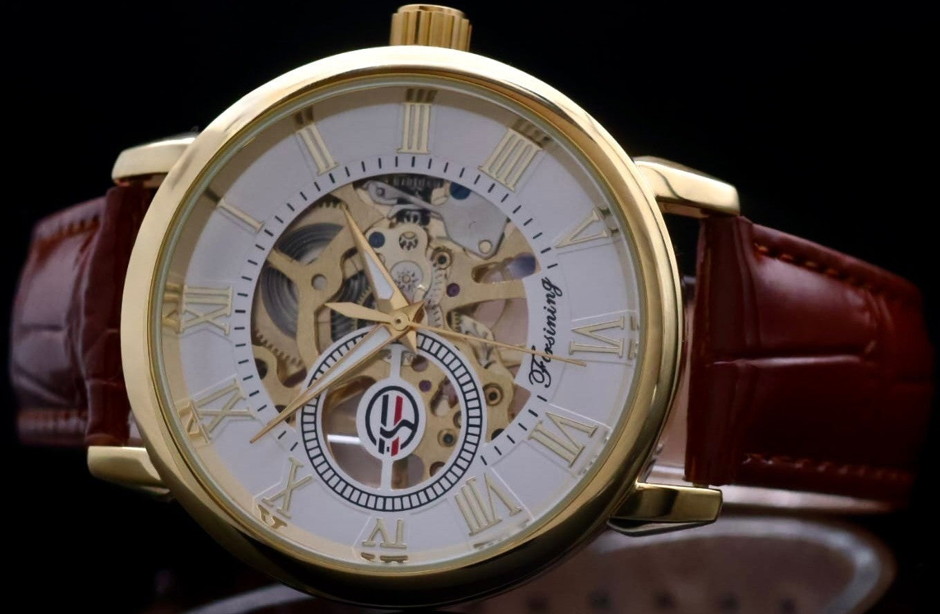 FORSINING - AUTOMATIK - HANDAUFZUG - HERREN - UHR - SKELETTUHR - LEDER - 46MM1