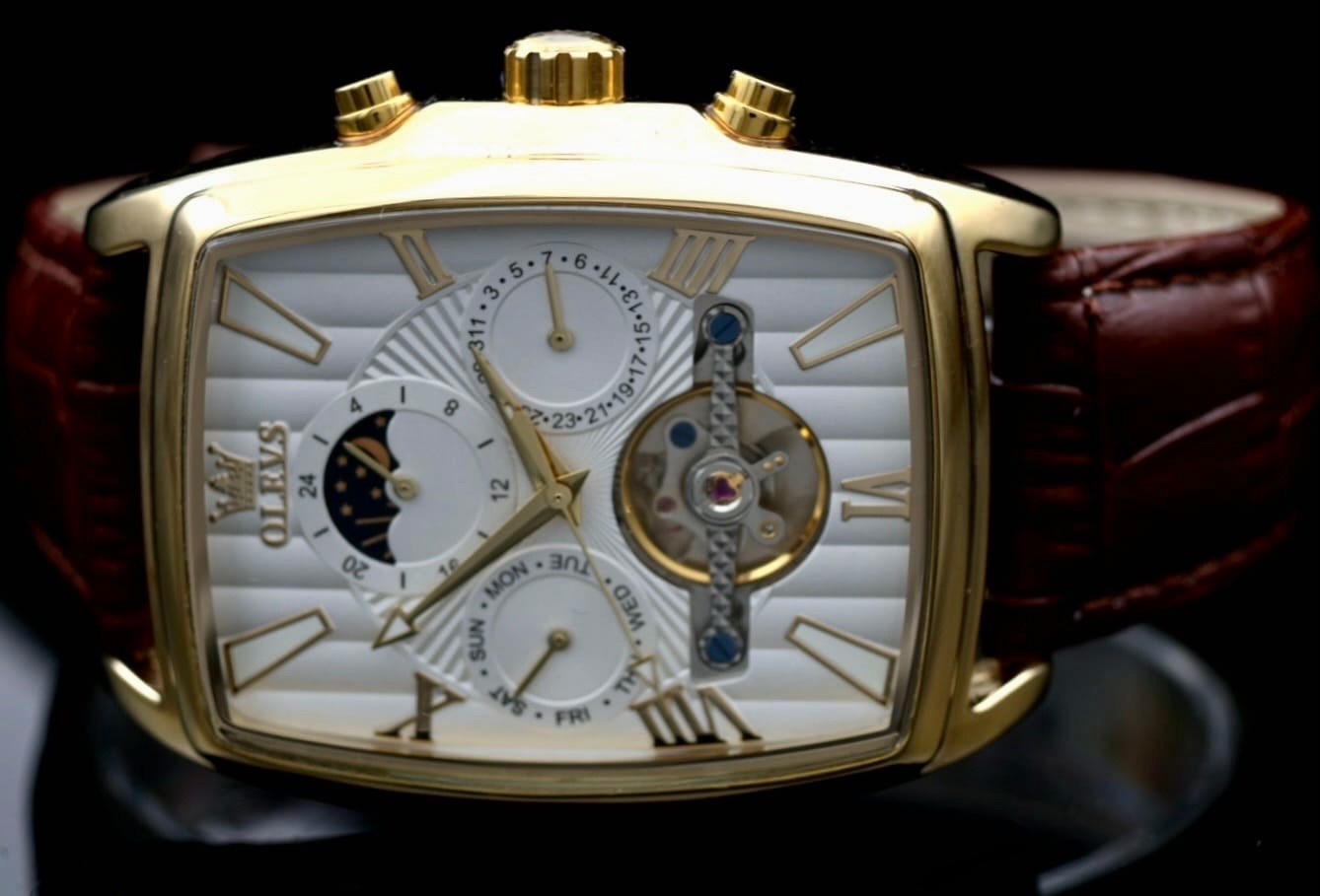 OLEVS  Automatik Herren Männer Armband Uhr Automatikuhr Gold Braun Farben Neu1