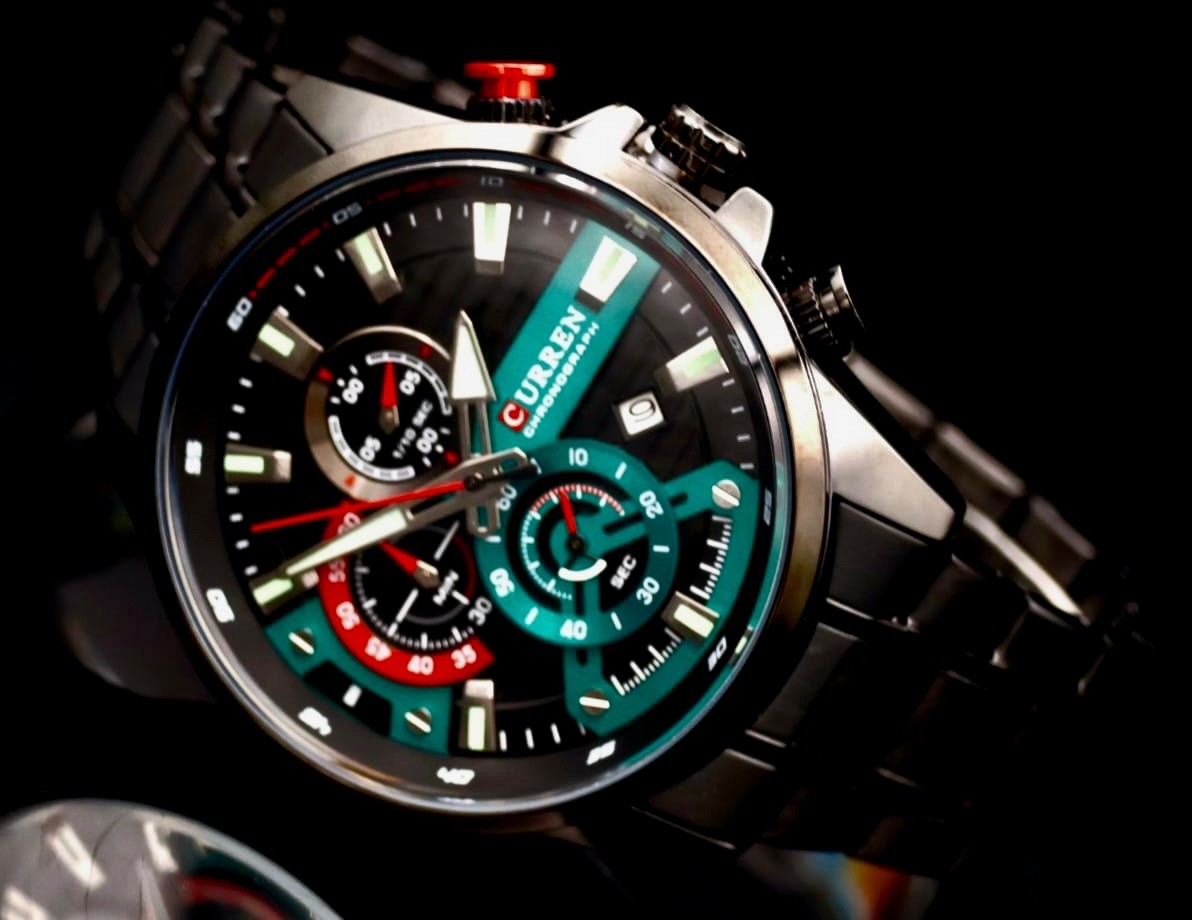 Herren Armband Uhr Edelstahl Chronograph Stoppuhr Datum Schwarz Grün Farben1