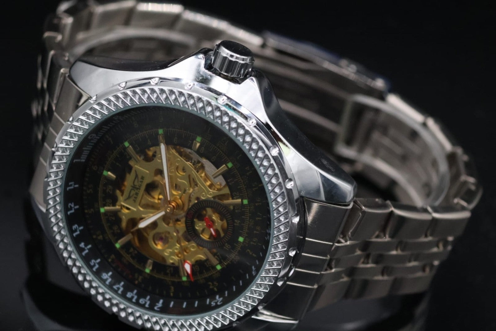 XXL JARAGAR Automatik Armband Uhr Herrenuhr Schwarz mit offener Unruh Glasboden2