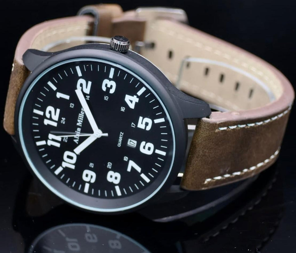 Alain Miller Herren Armband Uhr Schwarz Braun Farben Herrenuhr Datumsanzeige0