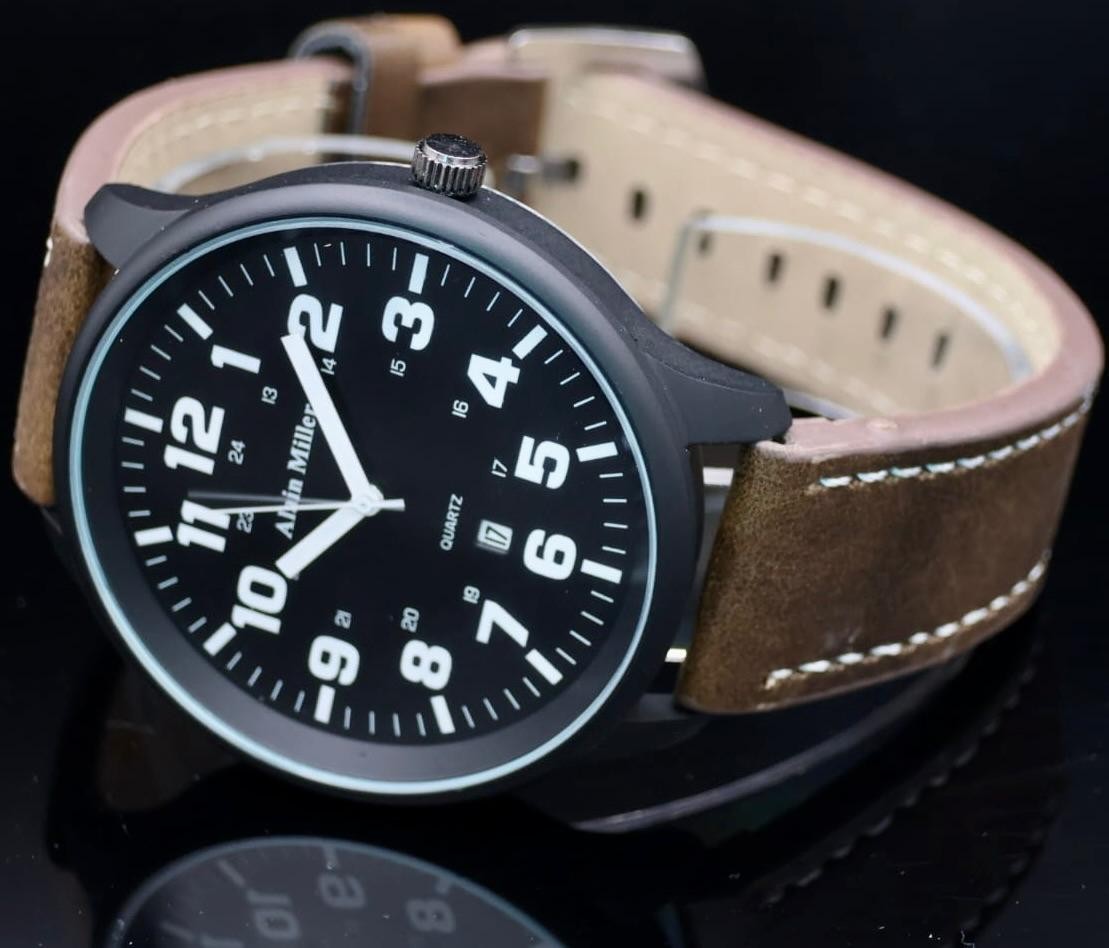Alain Miller Herren Armband Uhr Schwarz Braun Farben Herrenuhr Datumsanzeige0