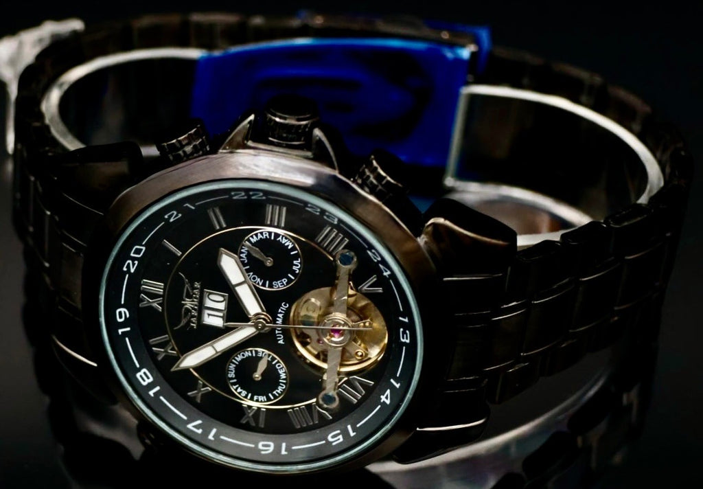 Mega edle JARAGAR Herren Automatikuhr Herrenuhr Schwarz Farben im Keramik Look0