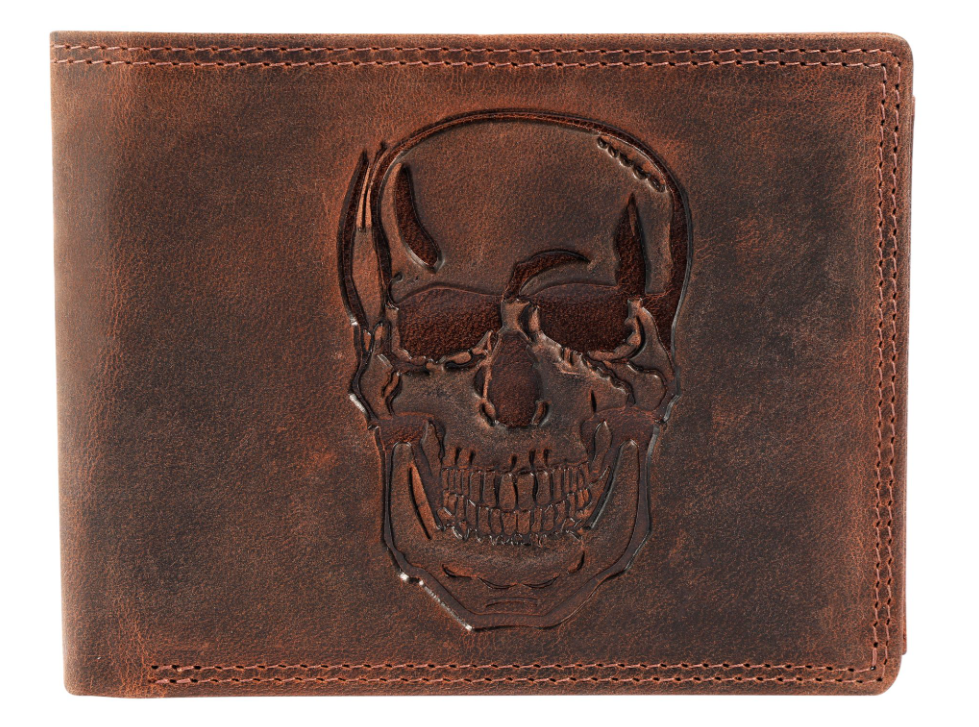 Akzent Leder Geldbörse RFID Echtleder Portemonnaie Geldbeutel Totenkopf Braun 10