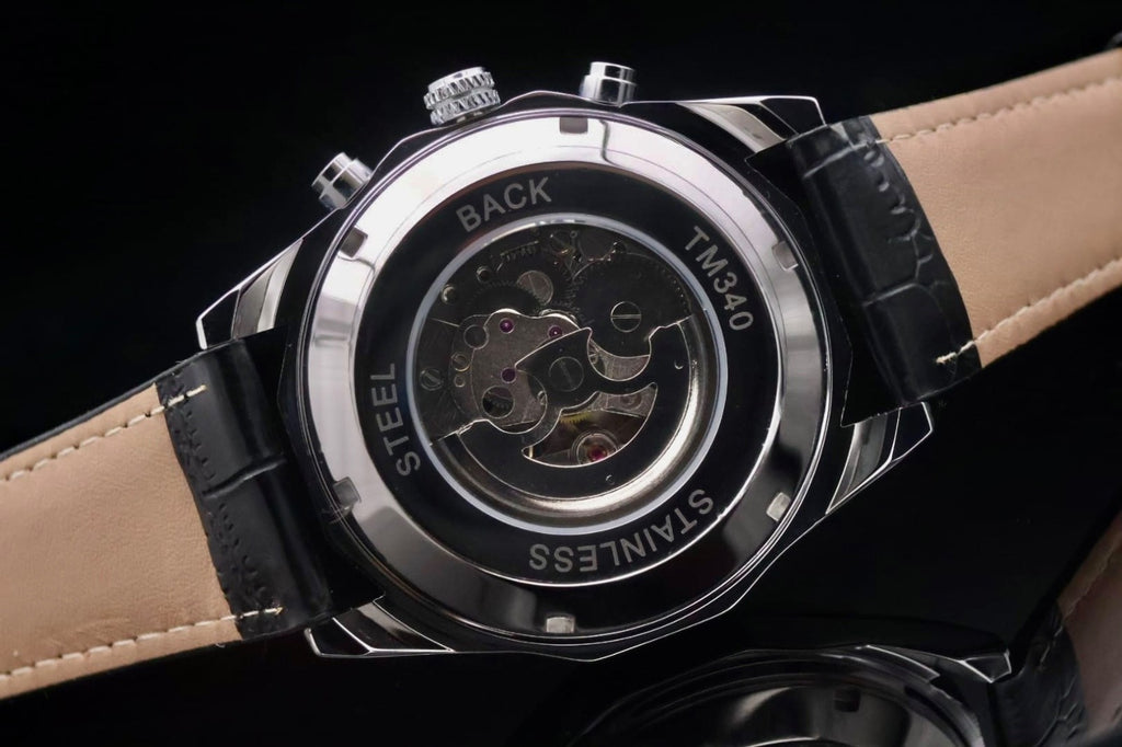 Winner Herren Uhr Automatik Armbanduhr Schwarz Farben Leder Datum 48mm Neu2