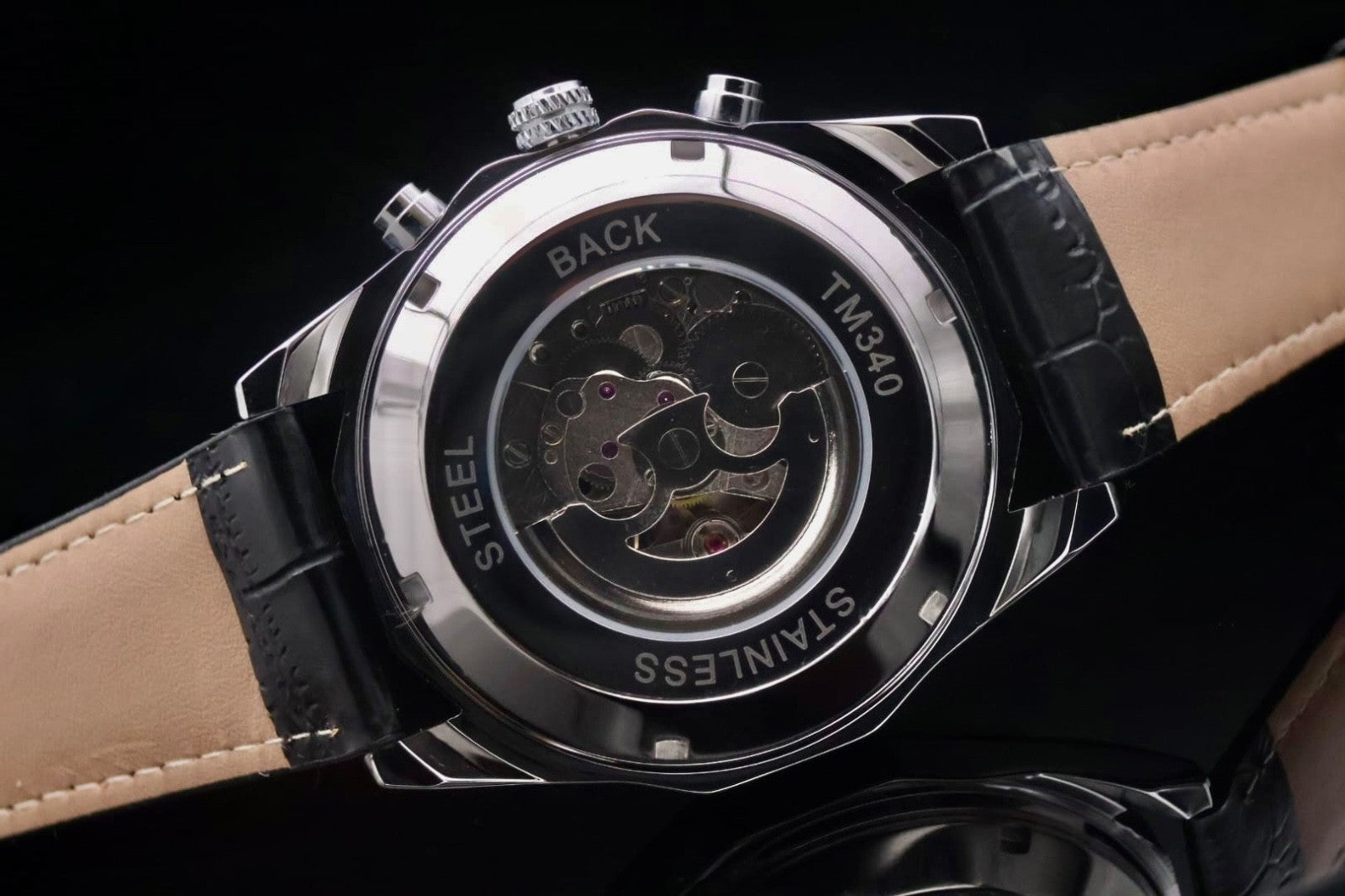 Winner Herren Uhr Automatik Armbanduhr Schwarz Farben Leder Datum 48mm Neu2