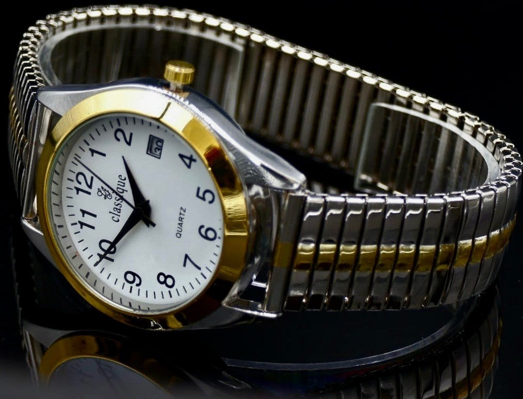 Classique Herren Männer Armband Uhr Weiß Bicolor Farben Herrennuhr Datumsanzeige1