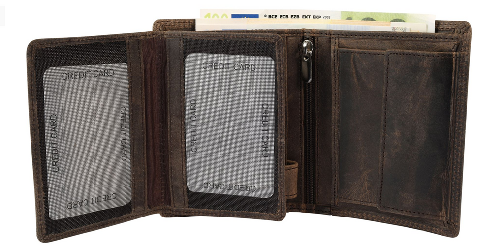 Akzent Leder Geldbörse RFID Schutz Echtleder Portemonnaie Angler Motiv Braun 22