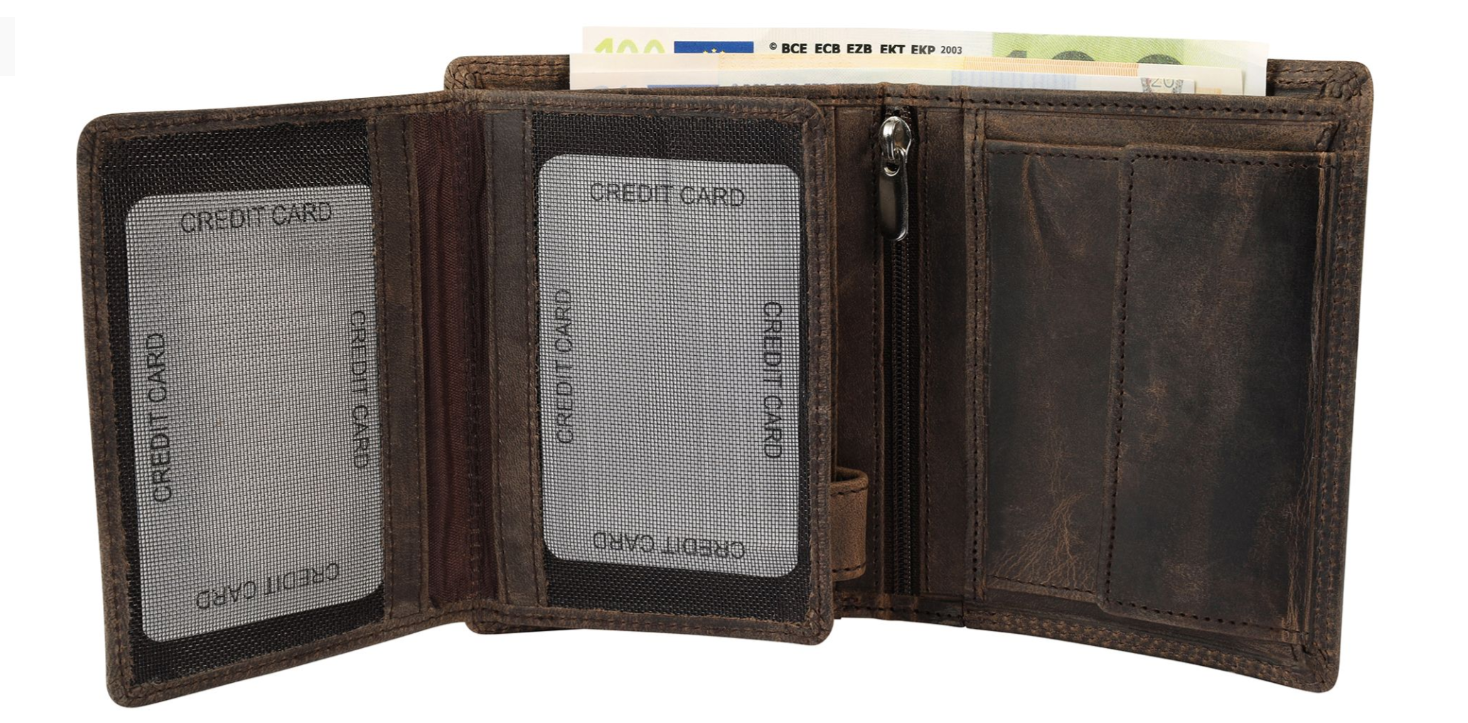 Akzent Leder Geldbörse RFID Schutz Echtleder Portemonnaie Angler Motiv Braun 22