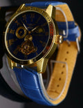 Minoir Automatik Herren Armbanduhr Modern mit Glasboden Blau Gold Farben 010