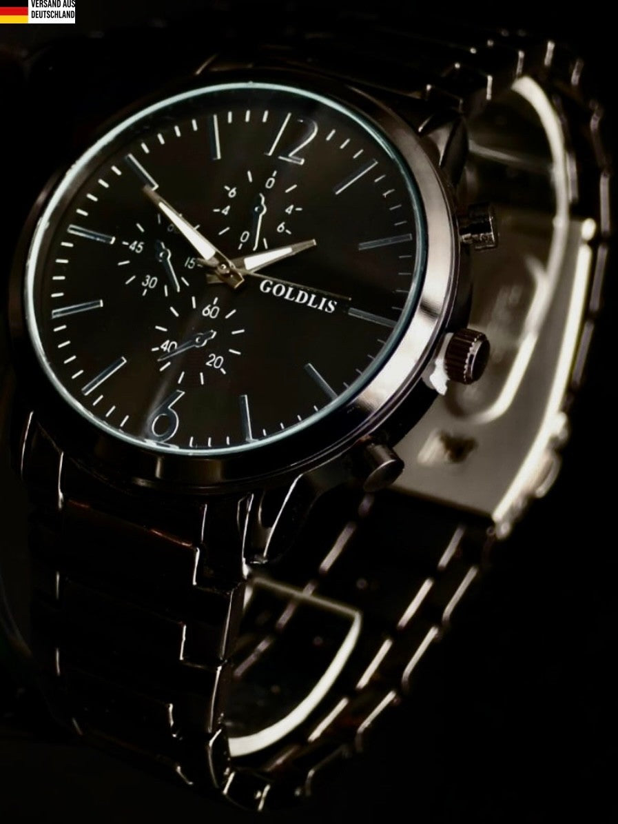 Edle Herren Armband Männer Uhr Schwarz Farben Chrono Look im Keramik Design NEU0