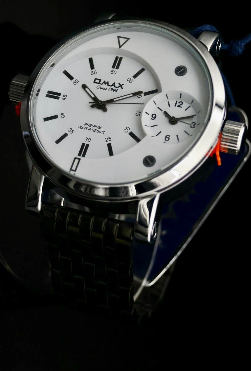 XXL Omax Monster Watch Herren Armband Uhr Blau Silber Farben Dual Timer NEU *0