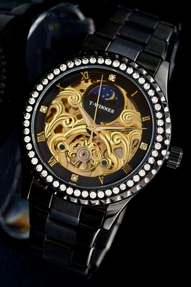 T-Winner Herren Automatikuhr Mechanisch Skelett Uhr Schwarz Farben Edelstahl0