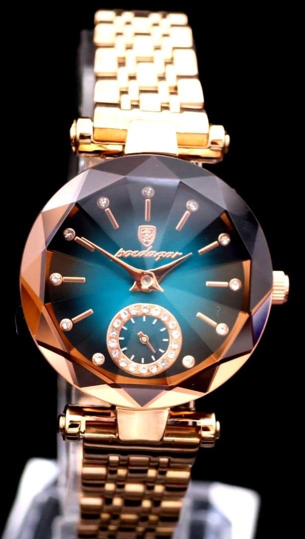 Mega Edle Damen Frauen Uhr Armbanduhr Grün Rosé Farben Chrono Look Strass Besatz2