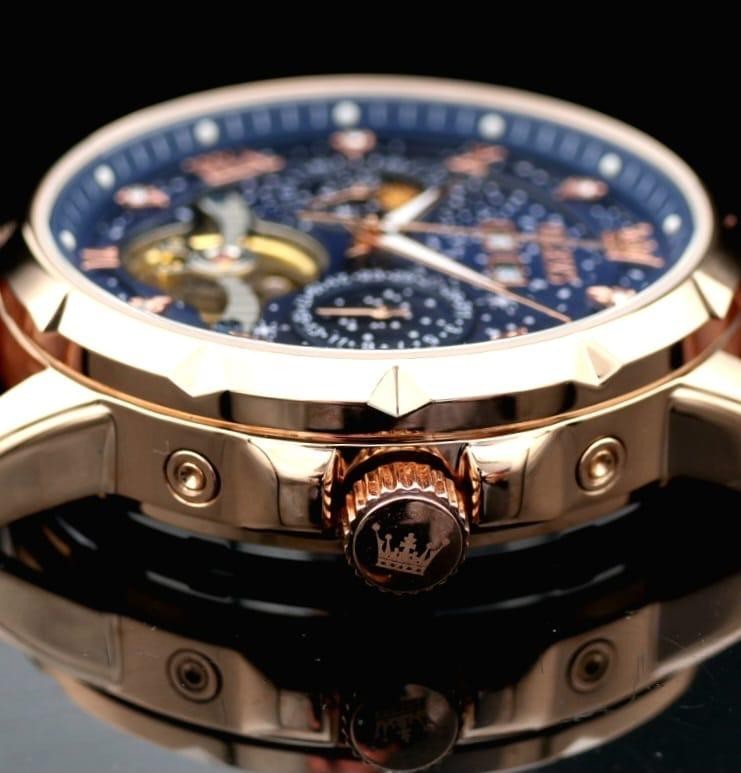 OLEVS Automatik Herren Männer Uhr Blau Rosé Farben Vollkalender mit Lederarmband3