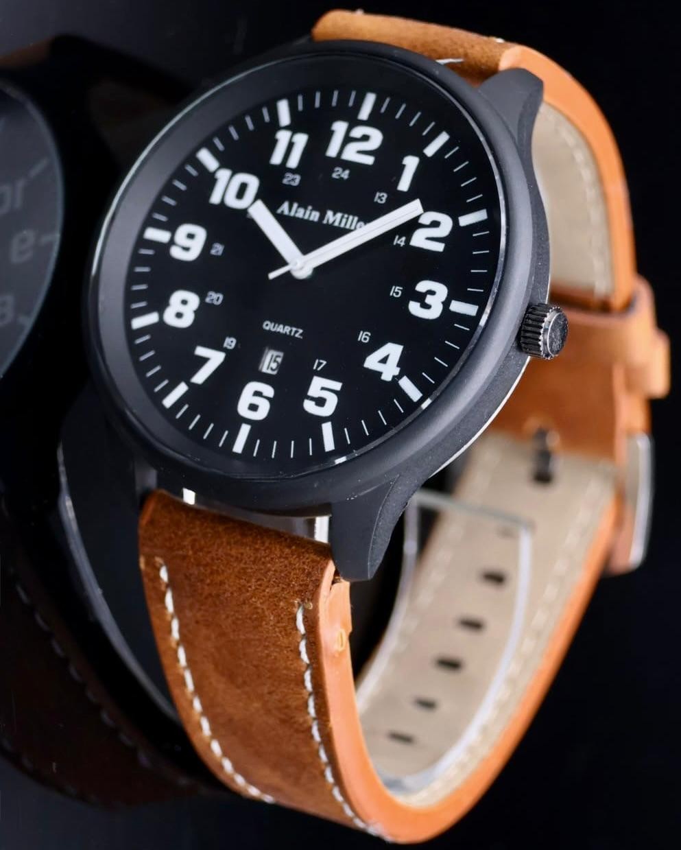 Alain Miller Herren Männer Armband Uhr Schwarz Farben Herrenuhr Datumsanzeige *1