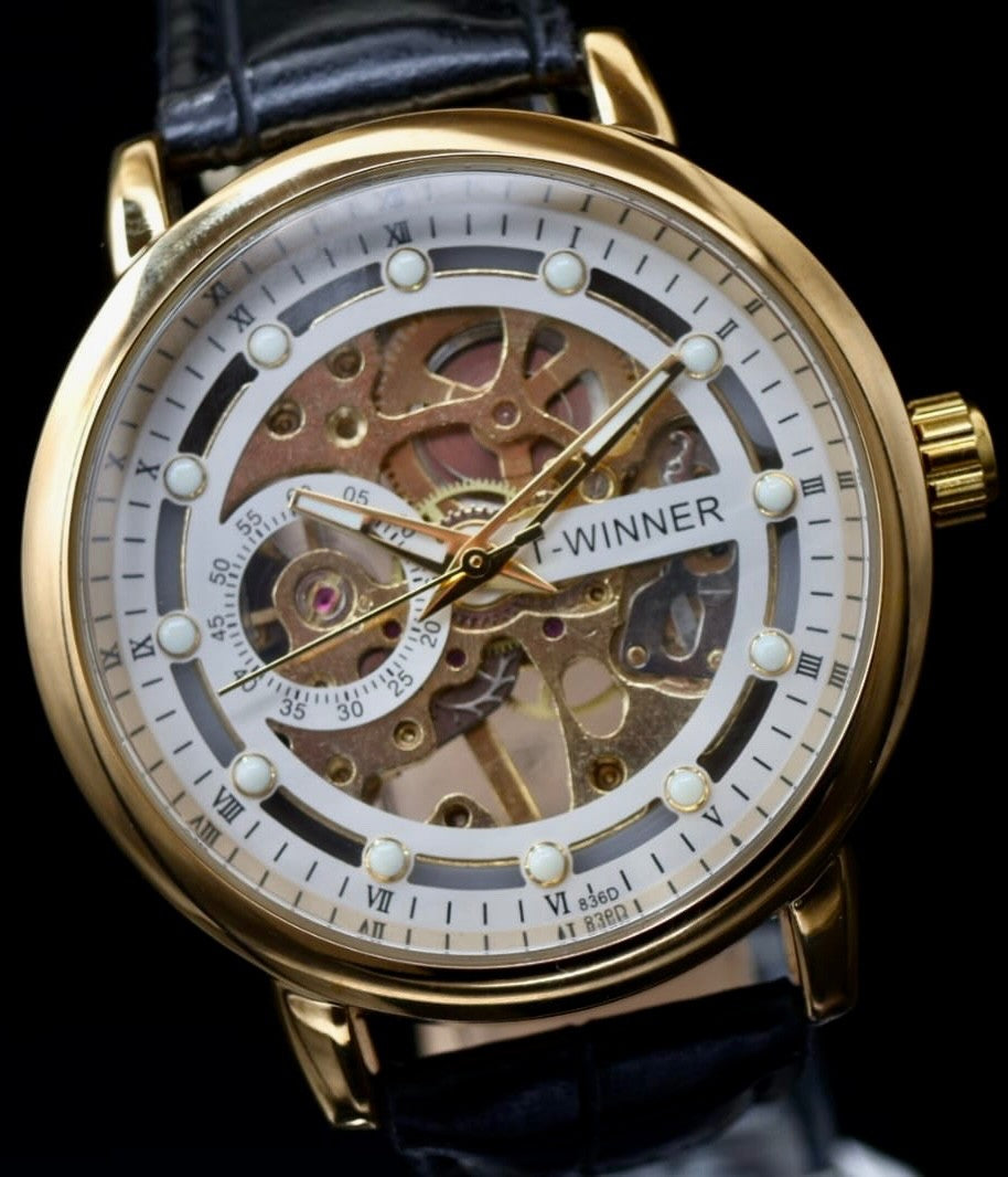 T-Winner Herren Automatik Uhr Herrenuhr Mechanisch Gold Schwarz Farben Leder1
