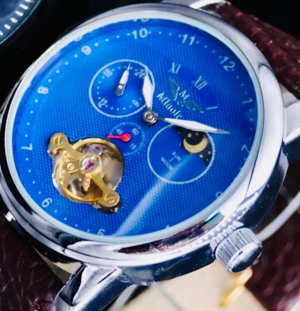 Edle Minoir Firmi Herren MännerUhr Automatikuhr mit offener Unruh und Glasboden2