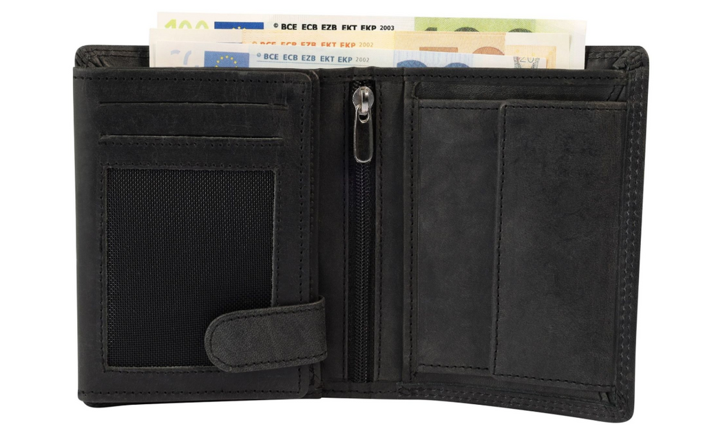 Akzent Leder Geldbörse RFID Schutz Echtleder Portemonnaie Angler Motiv Schwarz1