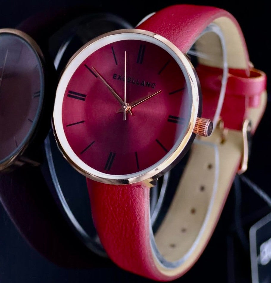 Schicke Excellanc Damen Frauen Armband Uhr Bordeaux Rot Rosé Farben Damenuhr1