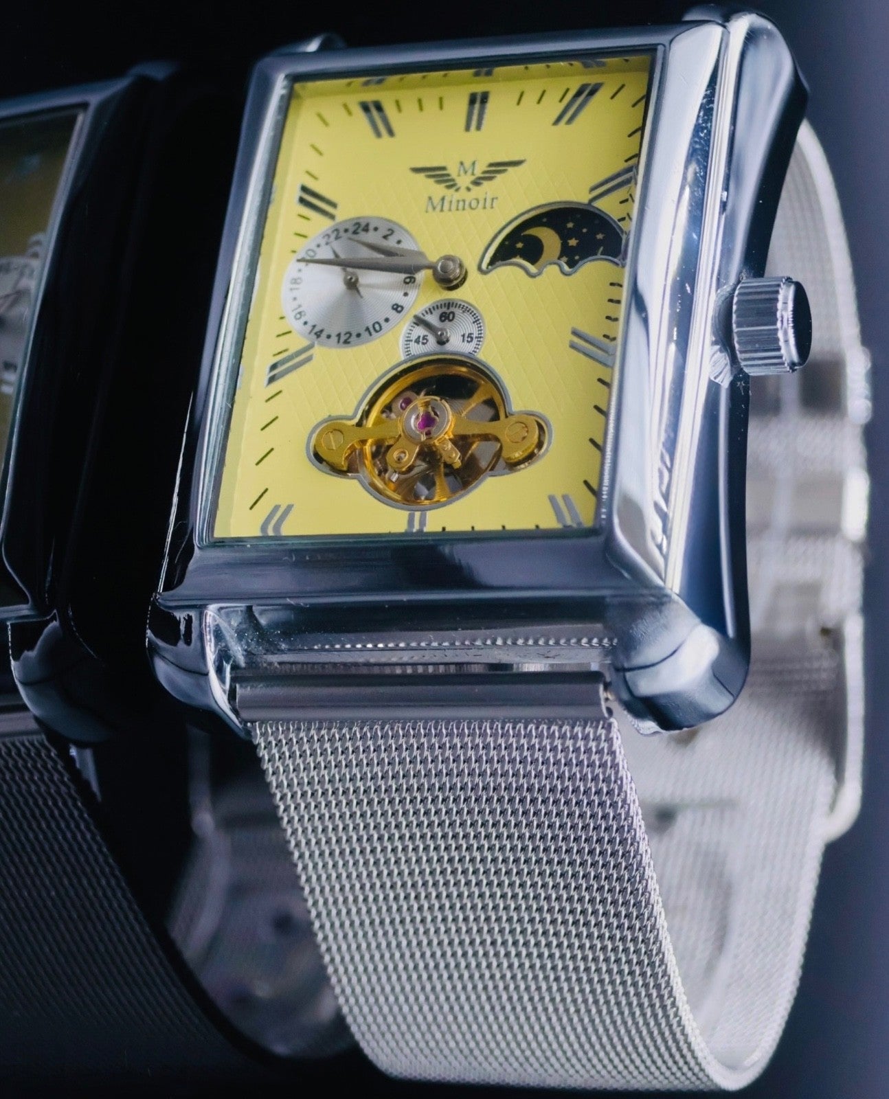 Minoir Herren Männer Uhr Automatik Armbanduhr Herrenuhr mit Geld Silber Farben1