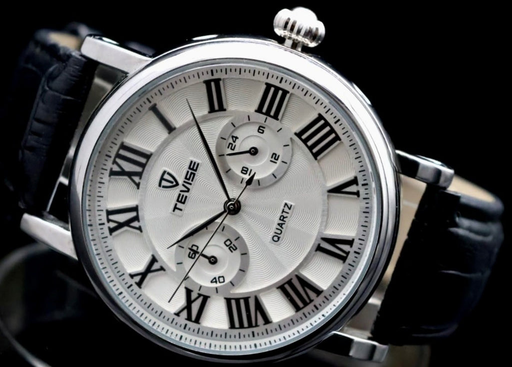 TEVISE - QUARZ - ARMBAND - UHR - LEDER - SCHWARZ - 24H ANZEIGE - 44MM1