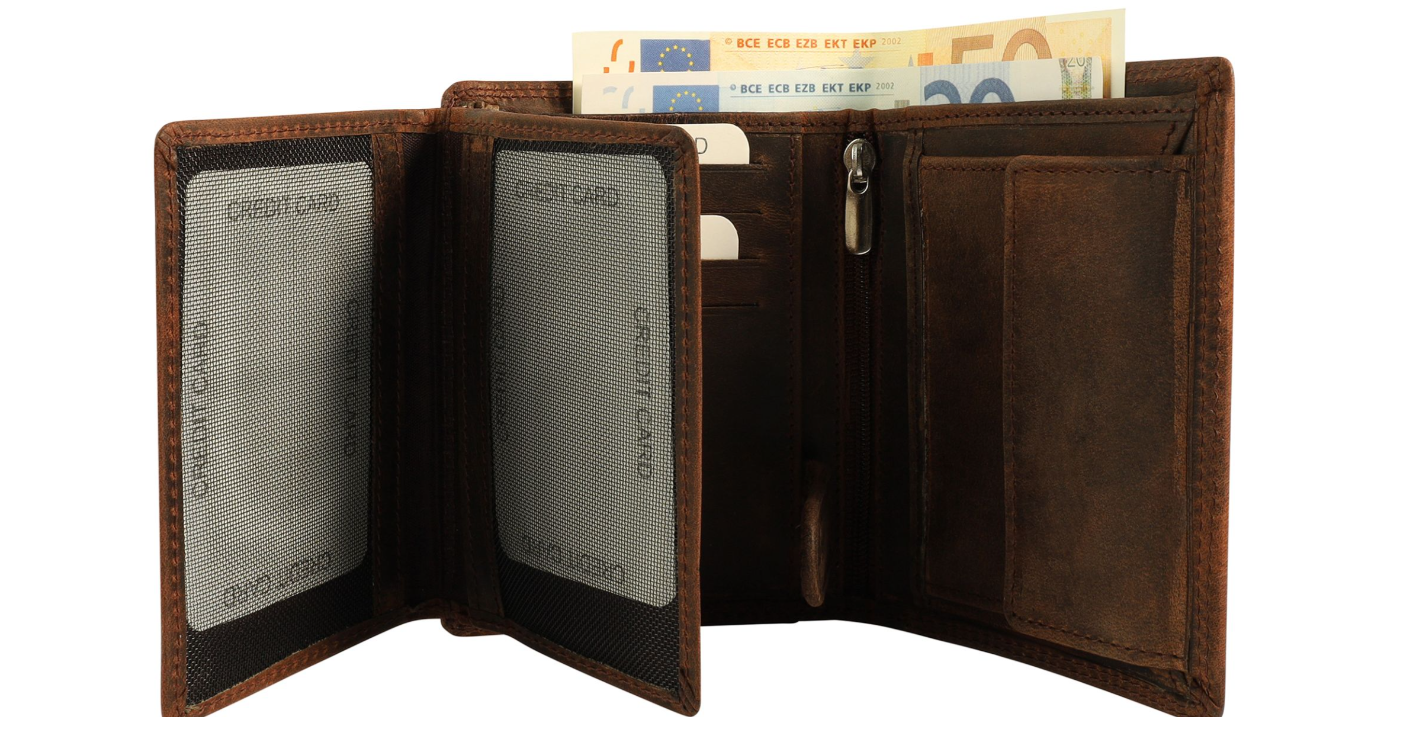 Akzent Basic Leder Geldbörse RFID Schutz Echtleder Portemonnaie Braun 9,5 x 12cm2