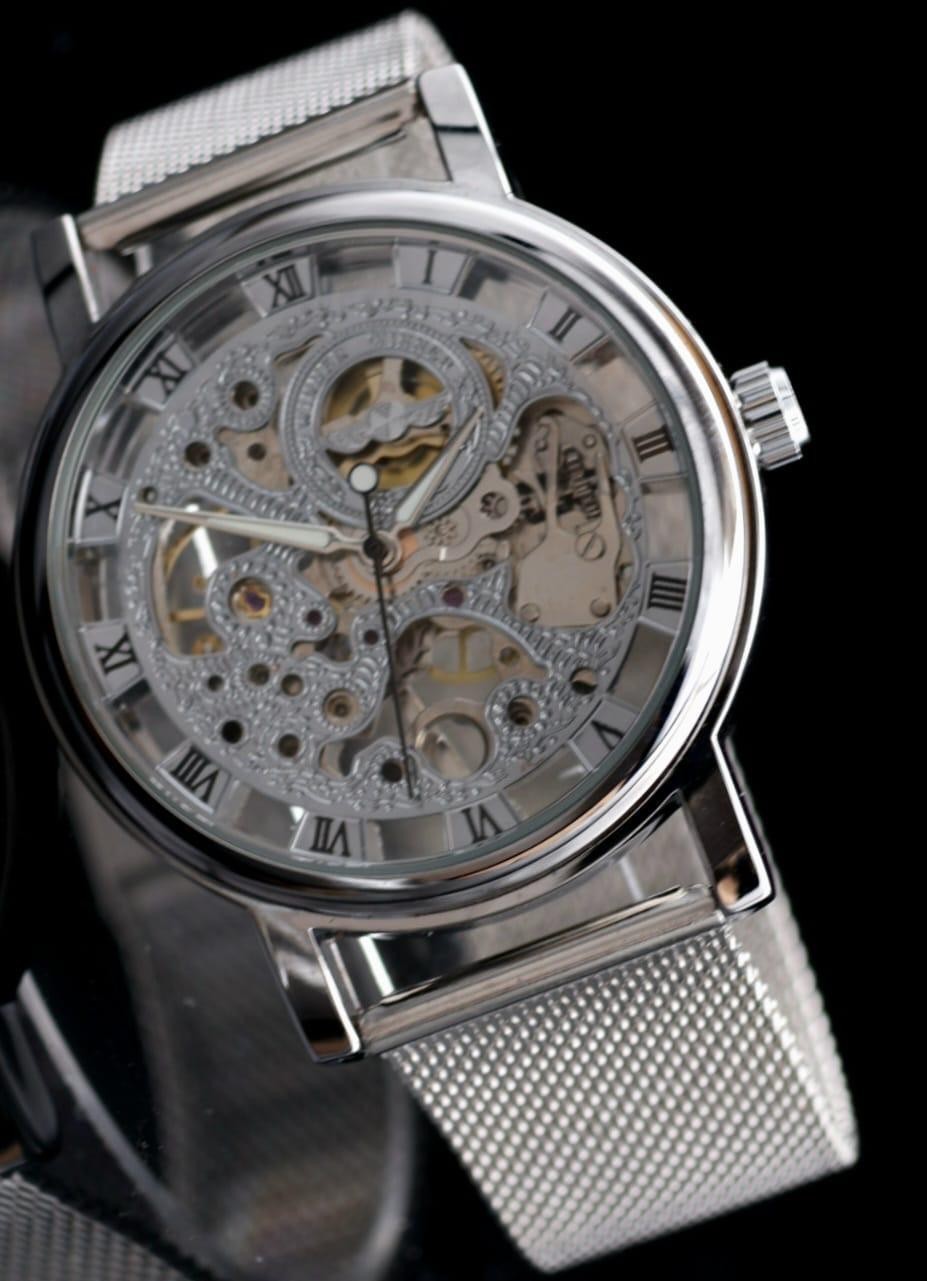 T-Winner Herren Automatikuhr Mechanisch Skelett Uhr Silber Farben Melanaise-Band0