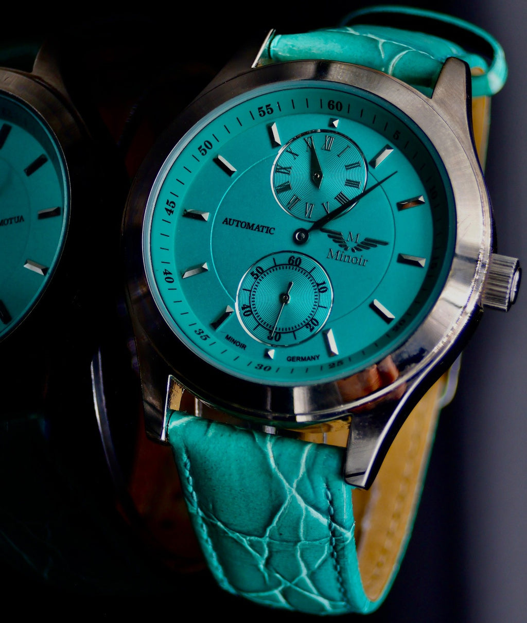 Mega Edle Herren Uhr Automatikuhr Armbanduhr Minoir Herrenuhr mit Lederband #850