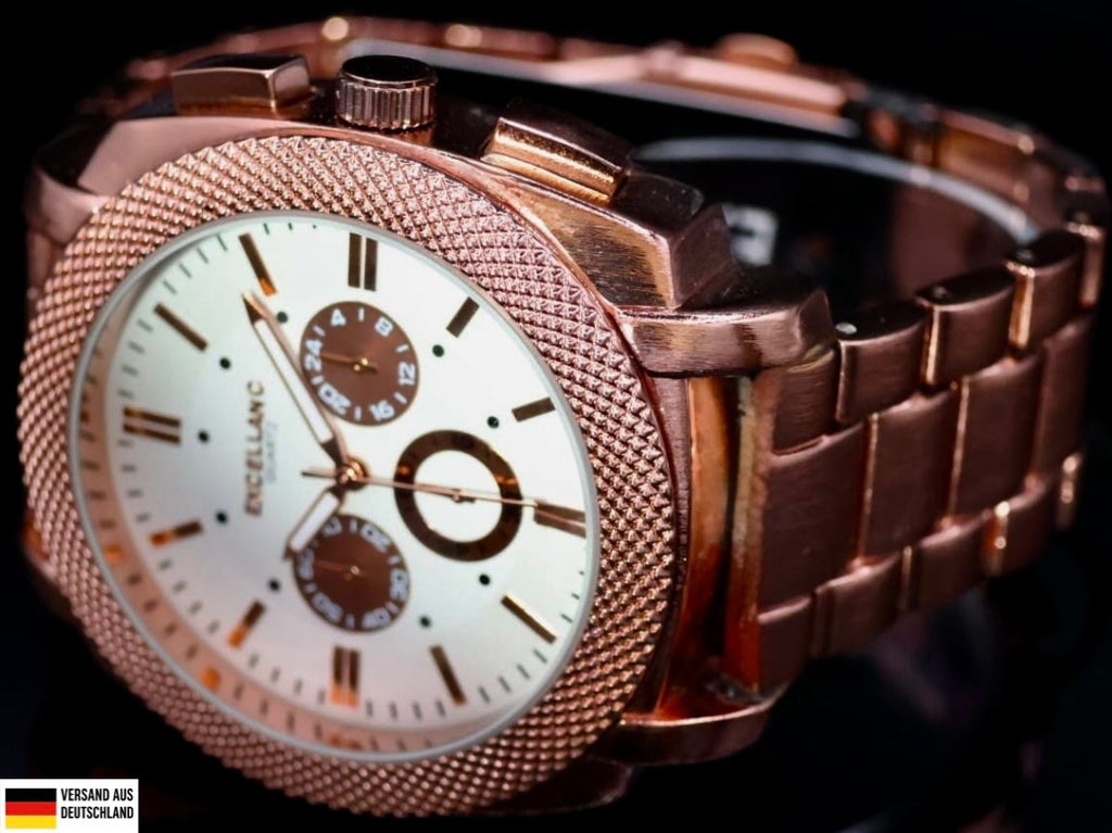 Edle Excellanc Herren Männer Armband Uhr Weiß Rosé Farben Herrenuhr Chrono-Look0