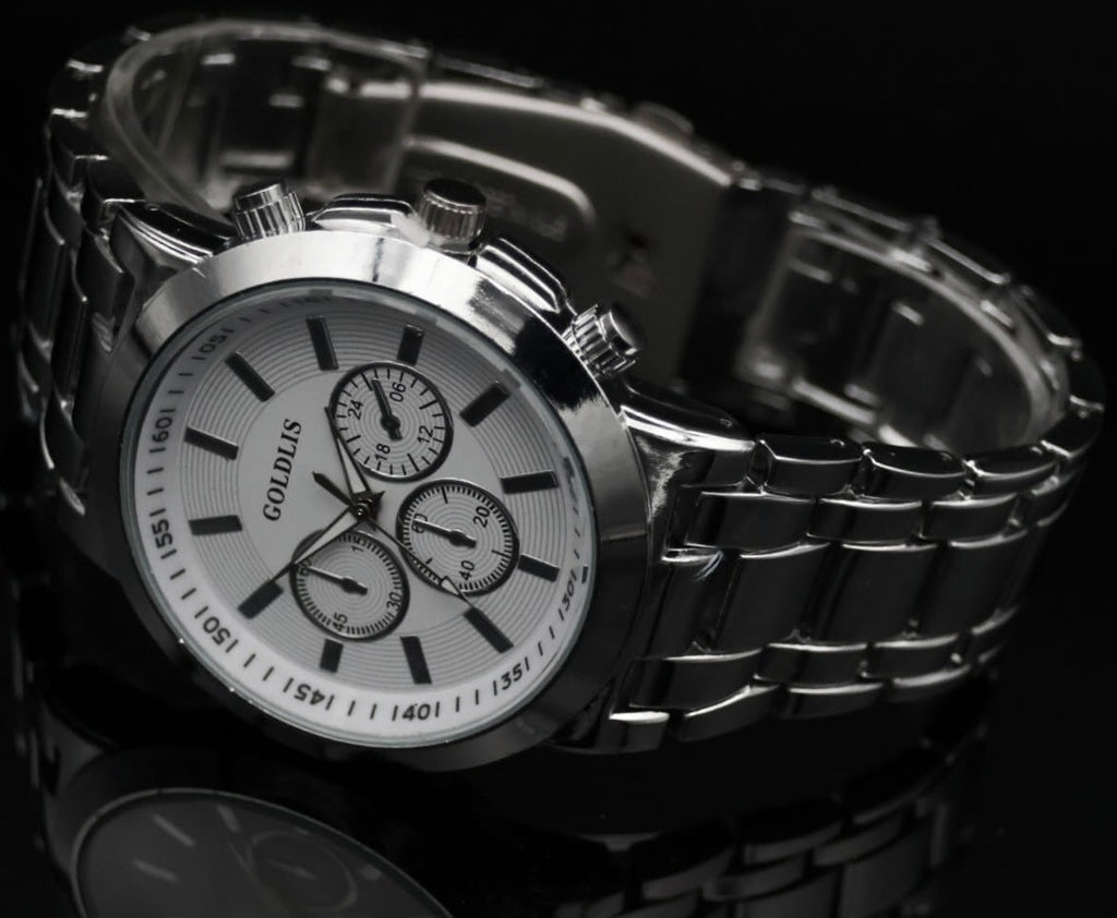 Edle Herren Armband Männer Uhr Silber Farben Chrono Look NEU *47*1