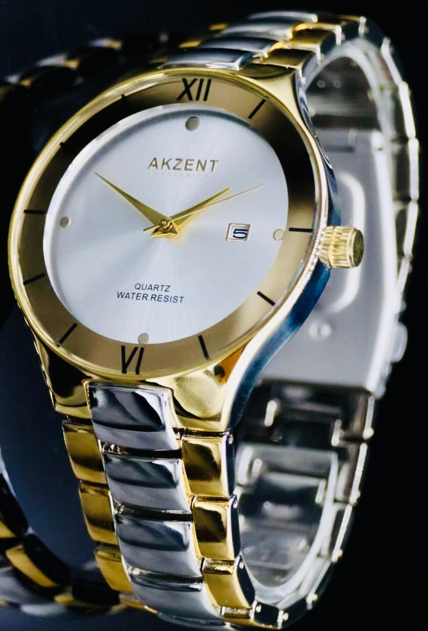 Akzent Exclusive Herren Männer Armband Uhr  im Flachem Design  Bi-Color2