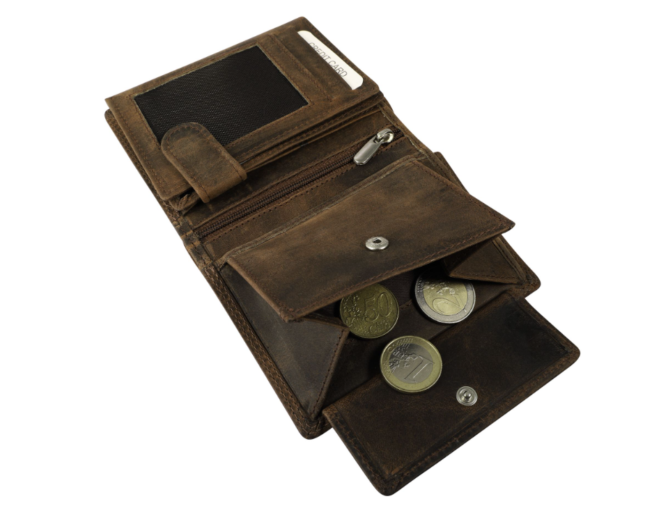 Akzent Basic Leder Geldbörse RFID Schutz Portemonnaie Braun Jäger Motiv 43
