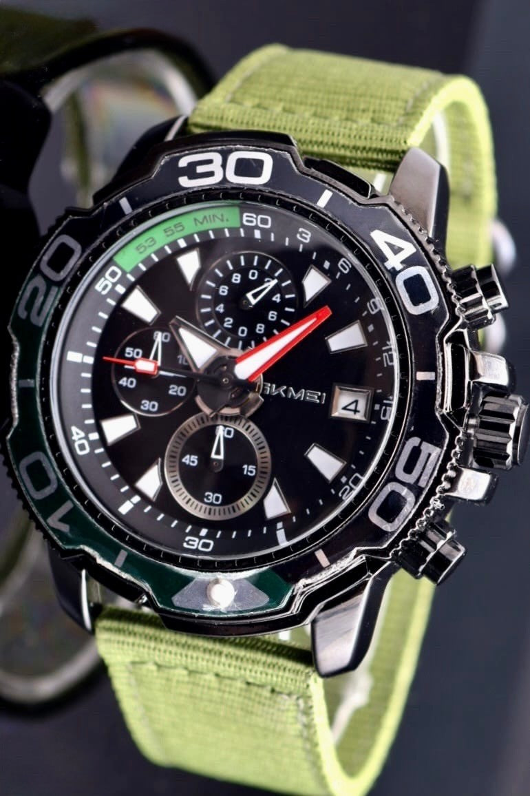 SKM - HERRENUHR - CHRONOGRAPH - SPORT DESIGN - DATUM - NYLONARMBAND - 46MM0